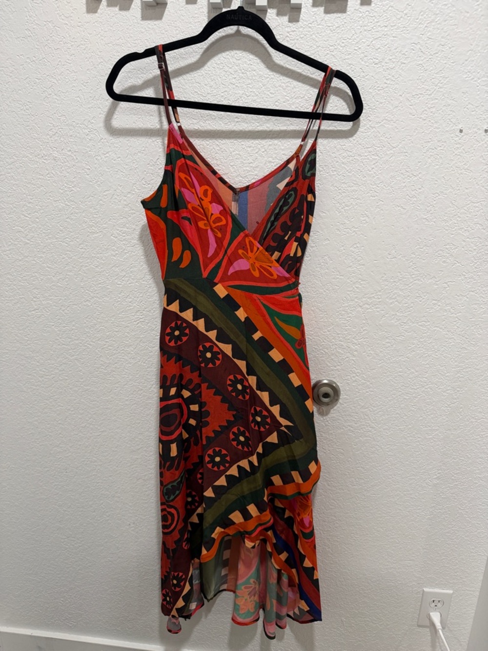 FARM Rio Red Orange Green Printed High-Low Slip Dress